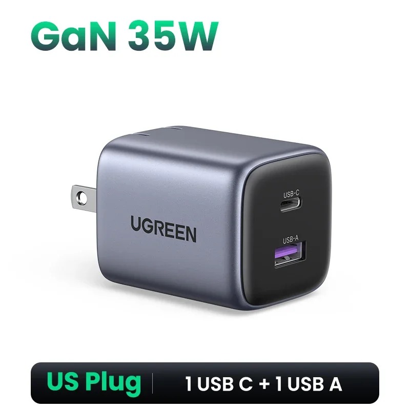 Cargadro GaN Ugreen 35W USB C + USB A PD QC 3.0 Iphone Samsung Multiprotocolo